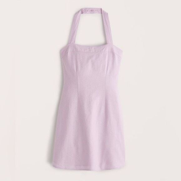Abercrombie & Fitch Pink Linen Blend Halter Top Mini Dress Size S - Picture 3 of 12